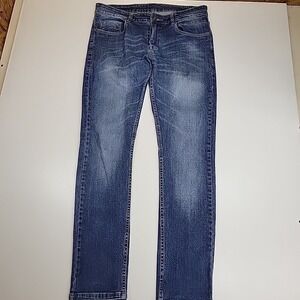 The DNM Goods Co Jeans Mens Size 34 Light Wash Tapered Leg Blue Denim 5 Pockets